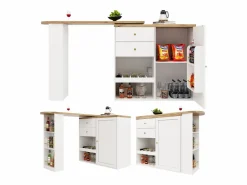 Mueble bar giratorio 360° - 204 x 39 x 104 cm - con 2 cajones + mueble con puertas - MDF -^Merax Online