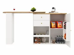 Mueble bar giratorio 360° - 204 x 39 x 104 cm - con 2 cajones + mueble con puertas - MDF -^Merax Online