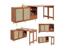 Mueble bar giratorio - 2 puertas, cajones y estantes de almacenaje - MDF y efecto ratán - Marrón^Merax Outlet