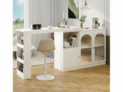 Mueble Bar Giratorio - 3 Puertas y Estantes de Almacenamiento - Madera MDF y Vidrio - Para Comedor o Sala -^Merax Best