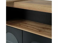 Merax Mueble Bar|Mueble bar giratorio - 2 puertas, 3 estantes de almacenamiento y nicho - Tapa efecto madera MDF - LED - Natural y