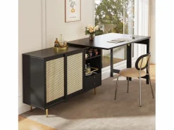 Merax Mueble bar giratorio - 2 puertas, cajones y estantes de almacenaje - MDF y efecto ratán - Negro Best