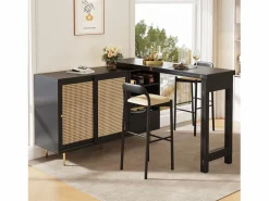 Merax Mueble bar giratorio - 2 puertas, cajones y estantes de almacenaje - MDF y efecto ratán - Negro Best