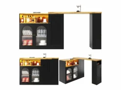 Mueble Bar Giratorio - 4 Puertas y Estantes de Almacenamiento - LEDs - Madera MDF - y Natural^Merax Hot