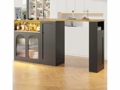 Mueble Bar Giratorio - 4 Puertas y Estantes de Almacenamiento - LEDs - Madera MDF - y Natural^Merax Hot