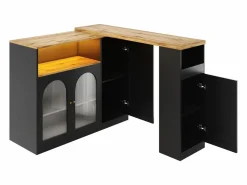 Mueble Bar Giratorio - 4 Puertas y Estantes de Almacenamiento - LEDs - Madera MDF - y Natural^Merax Hot