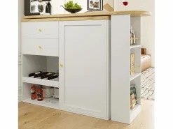 Mueble bar giratorio - 204 x 39 x 104 cm - con 2 cajones y 1 puerta - 5 espacios de almacenamiento abiertos - Blanco Sale