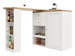 Mueble bar giratorio - 204 x 39 x 104 cm - con 2 cajones y 1 puerta - 5 espacios de almacenamiento abiertos - Blanco Sale