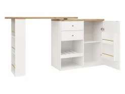 Mueble bar giratorio - 204 x 39 x 104 cm - con 2 cajones y 1 puerta - 5 espacios de almacenamiento abiertos - Blanco Sale