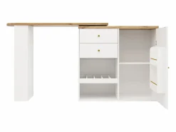 Mueble bar giratorio - 204 x 39 x 104 cm - con 2 cajones y 1 puerta - 5 espacios de almacenamiento abiertos - Blanco Sale
