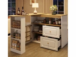 Mueble bar giratorio - Mesa de bar extensible con 2 cajones y 1 puerta de cristal - almacenamiento abierto -^ Hot