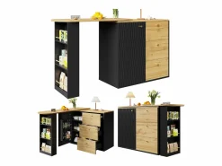 Mueble Bar|Mueble bar giratorio - Mesa de bar extensible con 3 cajones y 1 puerta - almacenamiento abierto -