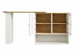 Mueble bar giratorio - Mesa de bar extensible con 2 puertas y 3 estantes ajustables - almacenamiento abierto - Blanco