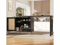 Mueble bar giratorio con 2 puertas correderas de ratán y cajón -^Hauss Spole Best