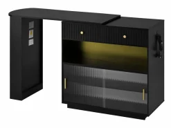 Hauss Spole Mueble Bar|Mueble bar giratorio con enchufes, iluminación LED y tablero perforado -