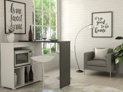 Vente-unique Mueble bar giratorio con almacenaje - Blanco y antracita - SATURN Gris / Blanco Hot