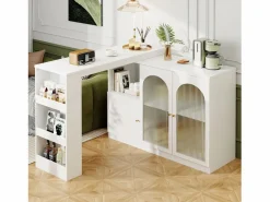 Hauss Spole Mueble Bar|Mueble bar giratorio con 3 puertas, 2 de ellas de cristal, estantes abiertos incluidos, cuerpo - 120x40x103cm