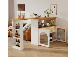 Mueble bar giratorio con iluminación LED y dos puertas de cristal - y natural^Hauss Spole Outlet
