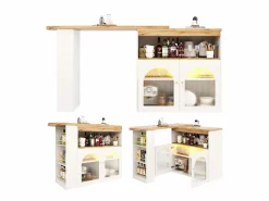 Mueble bar giratorio con iluminación LED y dos puertas de cristal - y natural^Hauss Spole Outlet