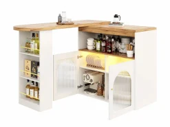 Mueble bar giratorio con iluminación LED y dos puertas de cristal - y natural^Hauss Spole Outlet