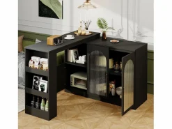 Hauss Spole Mueble Bar|Mueble bar giratorio con 3 puertas, 2 de ellas de cristal, estantes abiertos incluidos, cuerpo - 120x40x103cm
