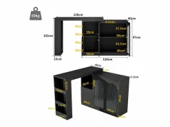 Hauss Spole Mueble Bar|Mueble bar giratorio con 3 puertas, 2 de ellas de cristal, estantes abiertos incluidos, cuerpo - 120x40x103cm