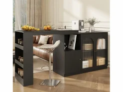 Hauss Spole Mueble Bar|Mueble bar giratorio con 3 puertas, 2 de ellas de cristal, estantes abiertos incluidos, cuerpo - 120x40x103cm