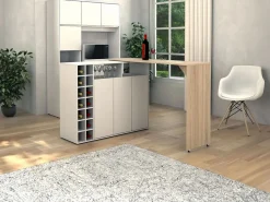 Mueble bar giratorio con almacenaje - Blanco y Natural - VINALO^Vente-unique Outlet