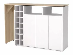 Mueble bar giratorio con almacenaje - Blanco y Natural - VINALO^Vente-unique Outlet