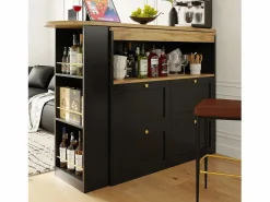 Hauss Spole Mueble bar giratorio con 4 cajones y 1 nicho, cuerpo con tapa chapada en madera - 138x39x104cm Negro Online