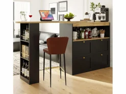 Hauss Spole Mueble bar giratorio con 4 cajones y 1 nicho, cuerpo con tapa chapada en madera - 138x39x104cm Negro Online