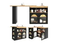 Hauss Spole Mueble Bar|Mueble bar giratorio con iluminación LED y 2 puertas de cristal - y natural claro
