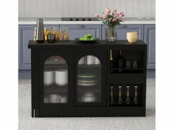 Mueble bar giratorio - Mesa de bar con 2 puertas de cristal y 2 compartimentos de almacenamiento abiertos - parte superior giratoria^ Best
