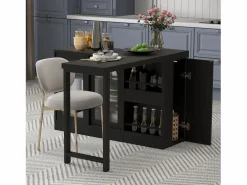 Mueble bar giratorio - Mesa de bar con 2 puertas de cristal y 2 compartimentos de almacenamiento abiertos - parte superior giratoria^ Best