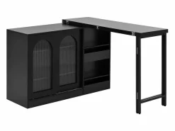 Mueble bar giratorio - Mesa de bar con 2 puertas de cristal y 2 compartimentos de almacenamiento abiertos - parte superior giratoria^ Best