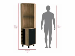 TuHome Mueble Bar|Mueble Bar Kaia en melamina con 3 estantes , 9 portacopas , 10 botelleros y gabinete inferior , multicolor , 180 cm X 45 cm X 45 cm