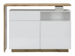 Mueble bar pivotante - 2 puertas 1 cajón 1 estante - MDF - Blanco lacado y roble - ELDIR^Vente-unique