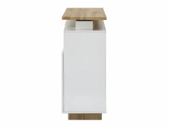 Mueble bar pivotante - 2 puertas 1 cajón 1 estante - MDF - Blanco lacado y roble - ELDIR^Vente-unique