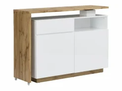 Mueble bar pivotante - 2 puertas 1 cajón 1 estante - MDF - Blanco lacado y roble - ELDIR^Vente-unique