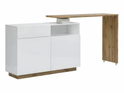 Mueble bar pivotante - 2 puertas 1 cajón 1 estante - MDF - Blanco lacado y roble - ELDIR^Vente-unique