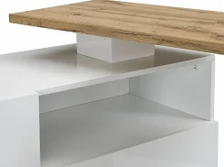 Mueble bar pivotante - 2 puertas 1 cajón 1 estante - MDF - Blanco lacado y roble - ELDIR^Vente-unique