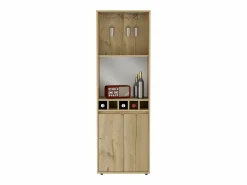 TuHome Vitrina|Mueble Bar Prana en melamina con 4 estantes , 2 puertas , 4 portabotellas y 6 portacopas , , 180 cm X 58.4 cm X 37 cm