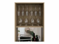 TuHome Vitrina|Mueble Bar Prana en melamina con 4 estantes , 2 puertas , 4 portabotellas y 6 portacopas , , 180 cm X 58.4 cm X 37 cm