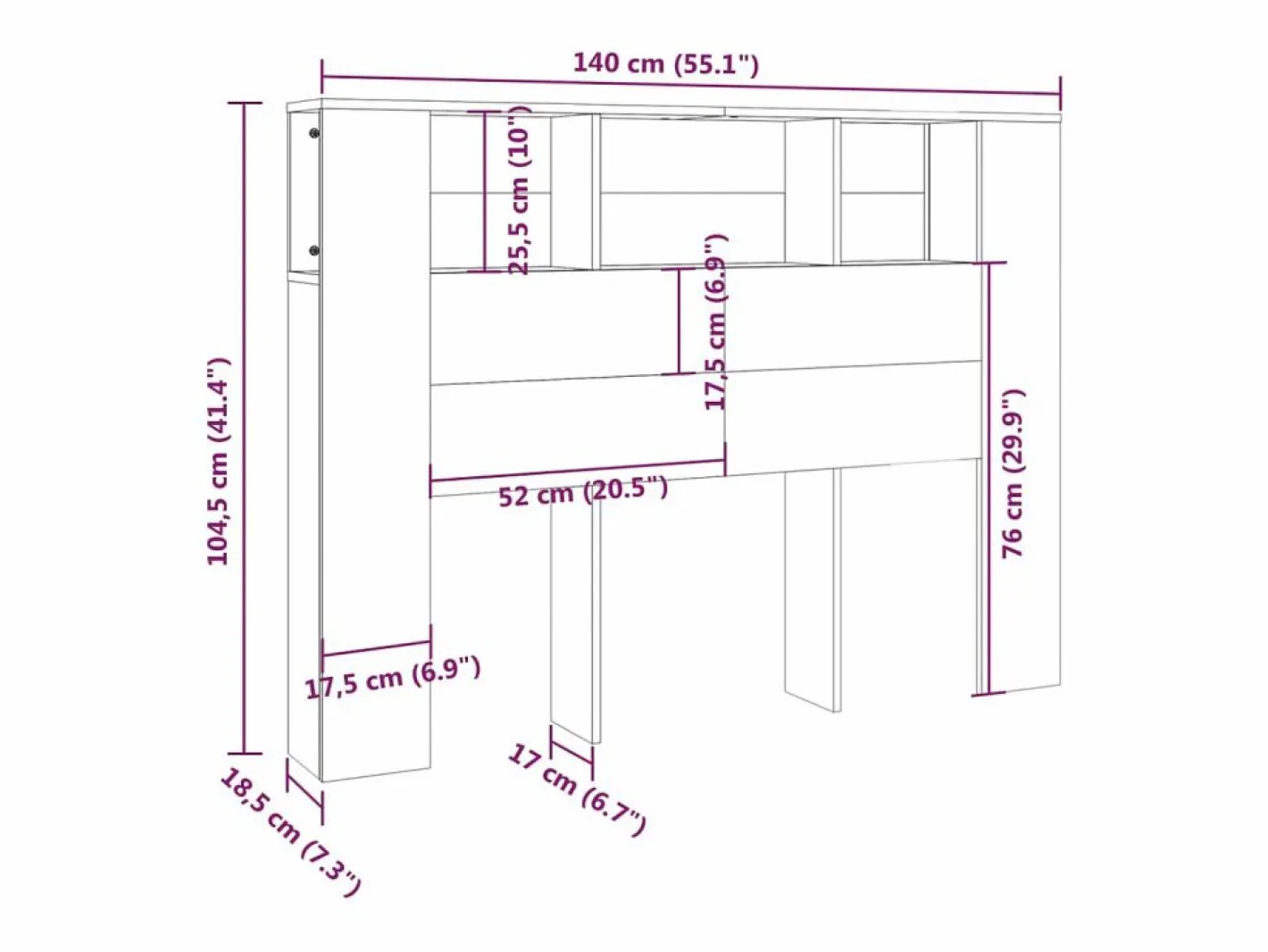 Mueble cabecero roble ahumado 140x18,5x104,5 cm^vidaxl
