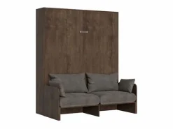 Les Tendances Cama Abatible|Mueble cama 140x190 cm con sofá y columna contenedor de madera de nogal Kanto-Color Microfibra 12