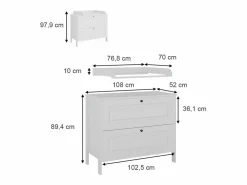 Vicco Mueble cambiador 108x70x98 ajaton Blanco