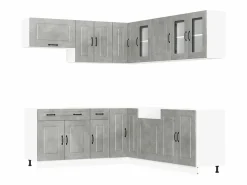 vidaxl Mueble cocina Kalmar hormigón 11 pzas madera contrachapada Gris Outlet
