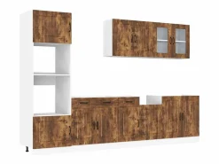vidaxl Mueble cocina Kalmar roble ahumado 7 pzas madera contrachapada Marru00f3n Clearance