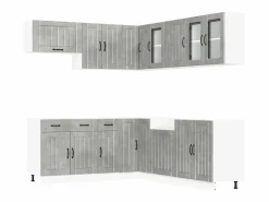 vidaxl Cocina Completa|Mueble cocina Lucca hormigón 11 pzas madera contrachapada