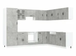 vidaxl Mueble cocina Porto hormigón 14 pzas madera contrachapada Gris